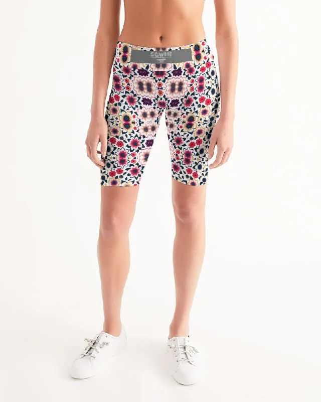 Abstract flower pattern Women's All-Over Print Mid-Rise Bike Shorts