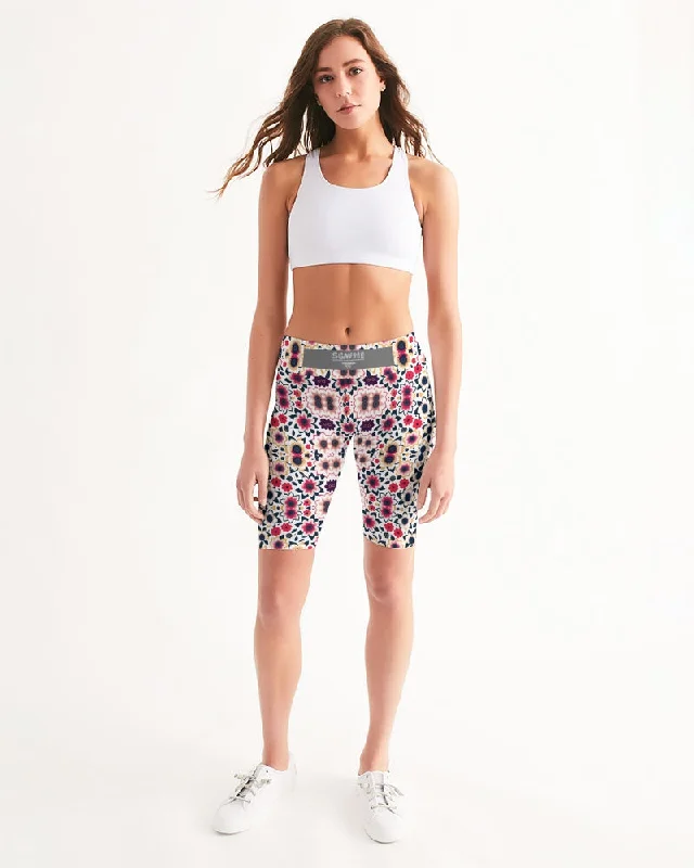 Abstract flower pattern Women's All-Over Print Mid-Rise Bike Shorts