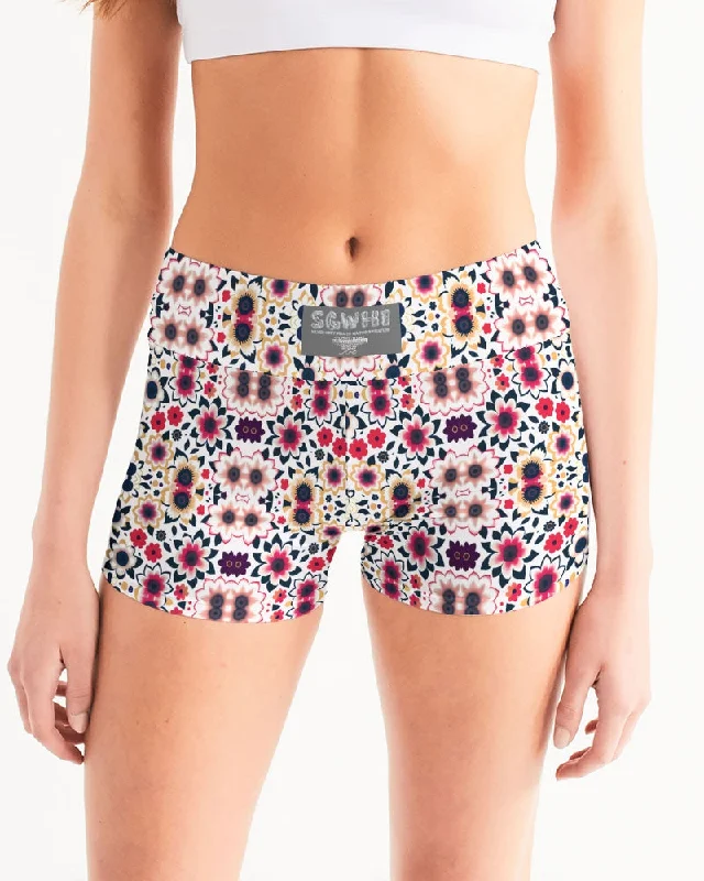 Abstract flower pattern Women's All-Over Print Mid-Rise Yoga Shorts