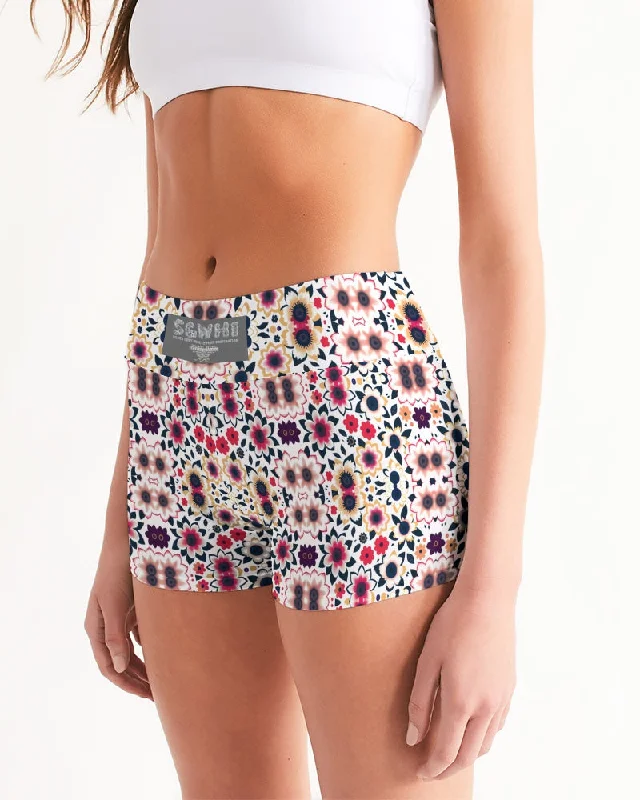 Abstract flower pattern Women's All-Over Print Mid-Rise Yoga Shorts