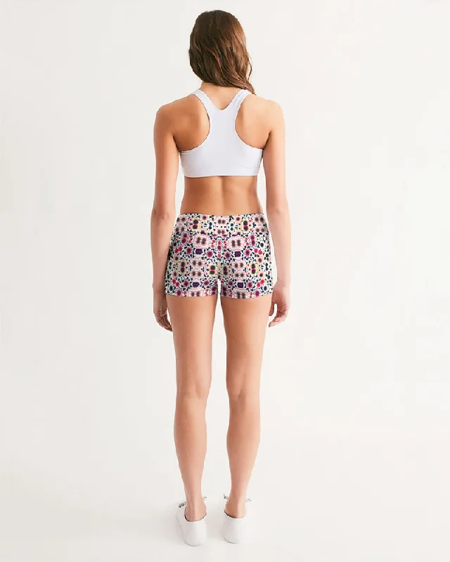 Abstract flower pattern Women's All-Over Print Mid-Rise Yoga Shorts