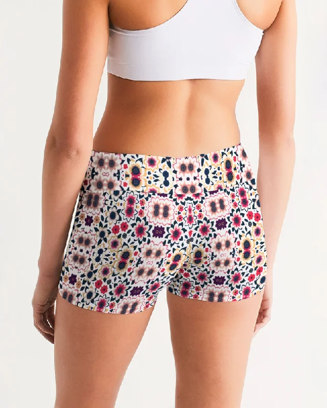 Abstract flower pattern Women's All-Over Print Mid-Rise Yoga Shorts