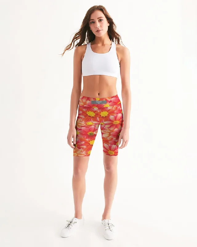 Beautiful blood orange flower design Women's All-Over Print Mid-Rise Bike Shorts