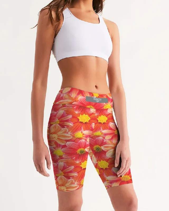 Beautiful blood orange flower design Women's All-Over Print Mid-Rise Bike Shorts