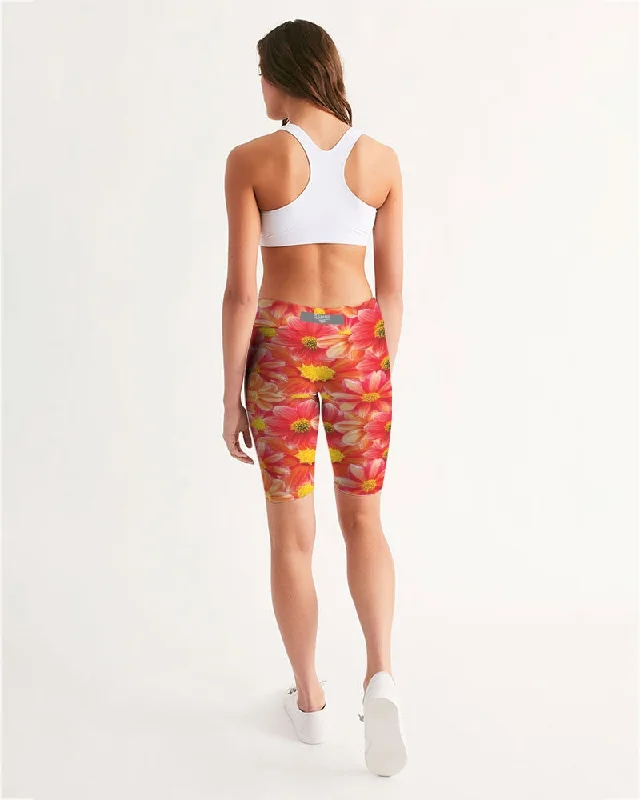 Beautiful blood orange flower design Women's All-Over Print Mid-Rise Bike Shorts