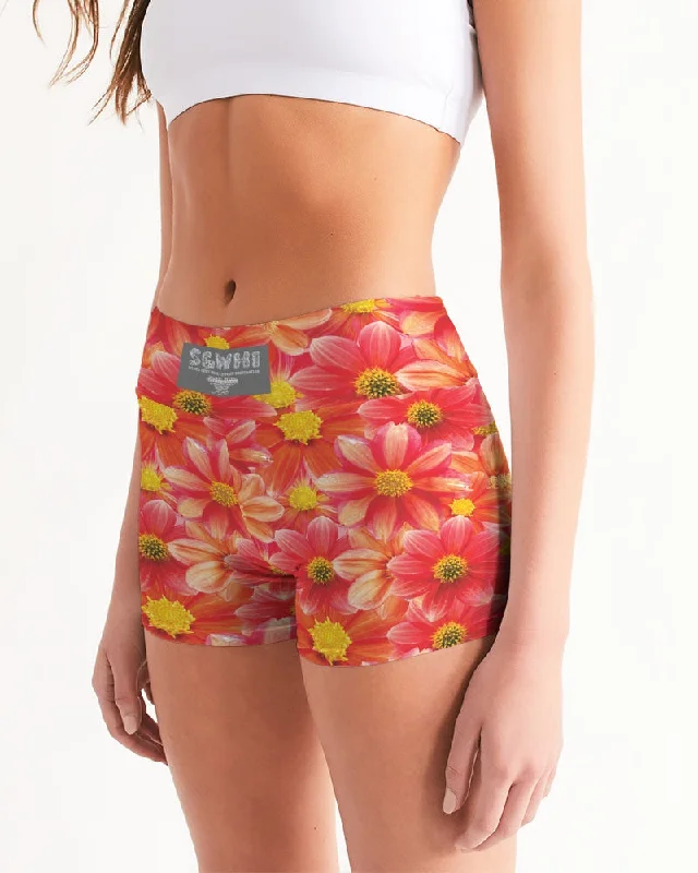 Beautiful blood orange flower design Women's All-Over Print Mid-Rise Yoga Shorts