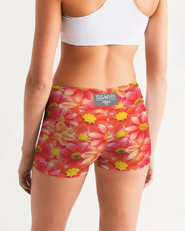 Beautiful blood orange flower design Women's All-Over Print Mid-Rise Yoga Shorts