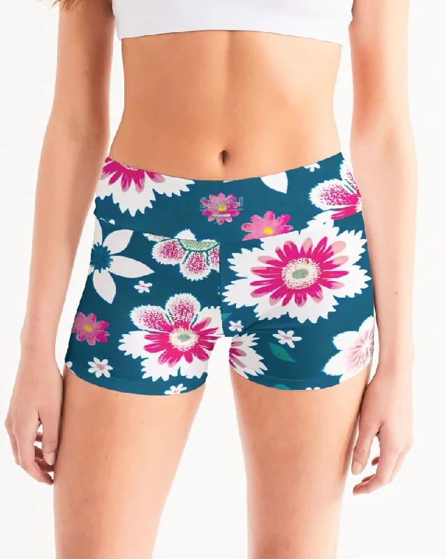 Beautiful floral pattern Women's All-Over Print Mid-Rise Yoga Shorts