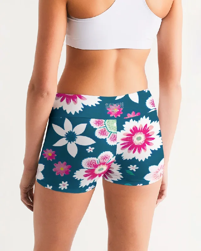 Beautiful floral pattern Women's All-Over Print Mid-Rise Yoga Shorts