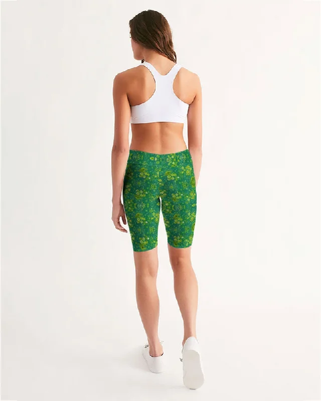 Green lush Repeat pattern Women's Mid-Rise Bike Shorts