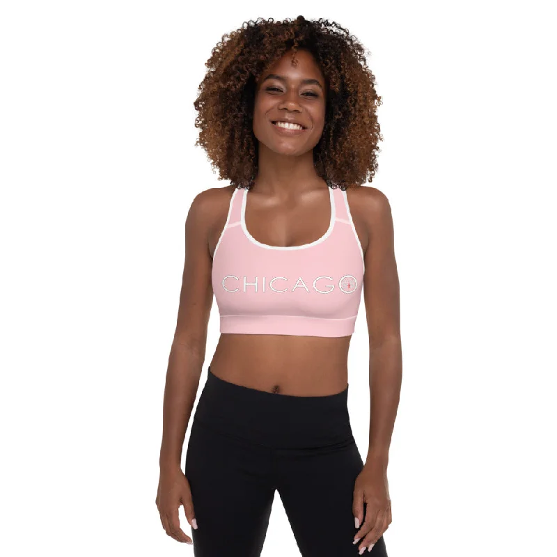 All-Over Print Padded Sports Bra (Pink with White and Red S&S Chicago)