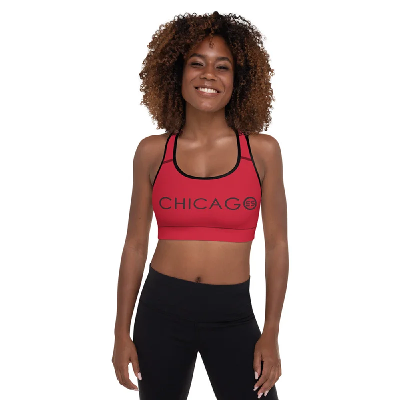 All-Over Print Padded Sports Bra (Red with Black and Red S&S Chicago)