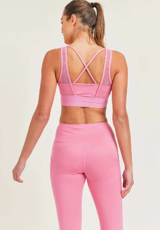 Floral Lace Mesh X-Back Sports Bra