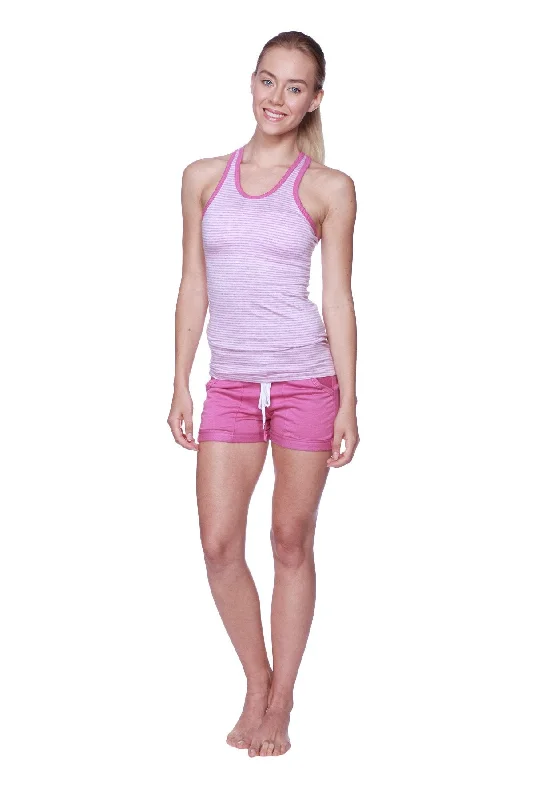 Women's All-American Racerback Tank Top (Pink&Grey Stripe w/ Berry piping)