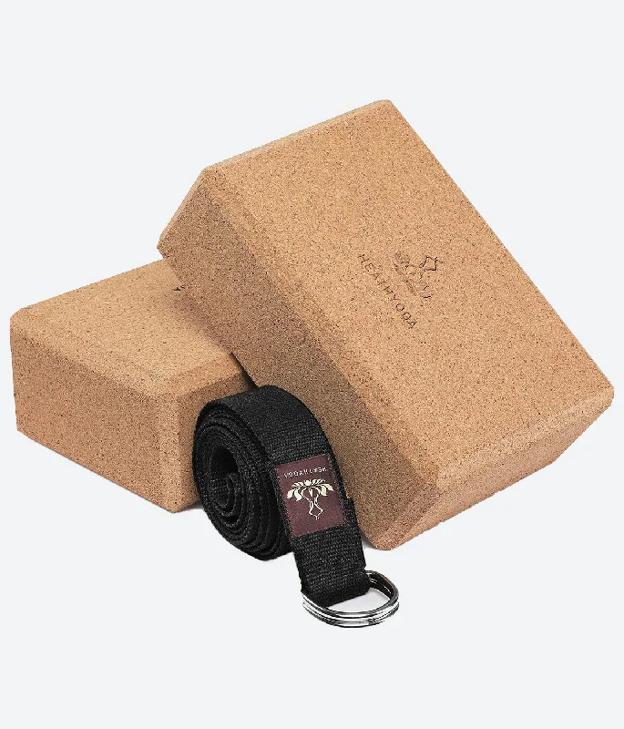 Heathyoga Yoga Block (2 Pack) & Strap Set