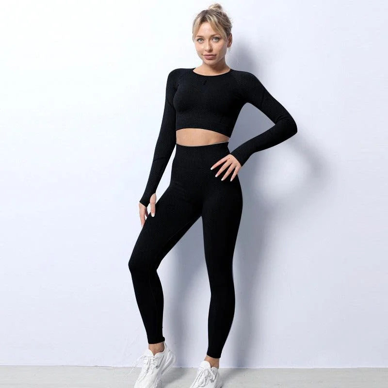 Breathable Sports Seamless Knit Yoga Wear leggings Suit Set