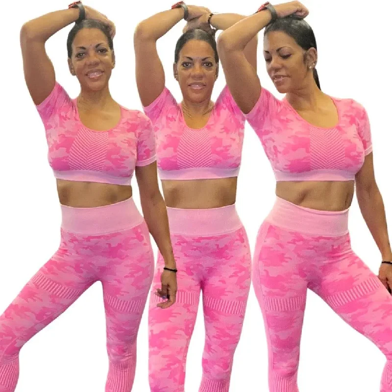 Alpha C Apparel Women Camouflage Two Piece Crop Top High Waist Yoga Set