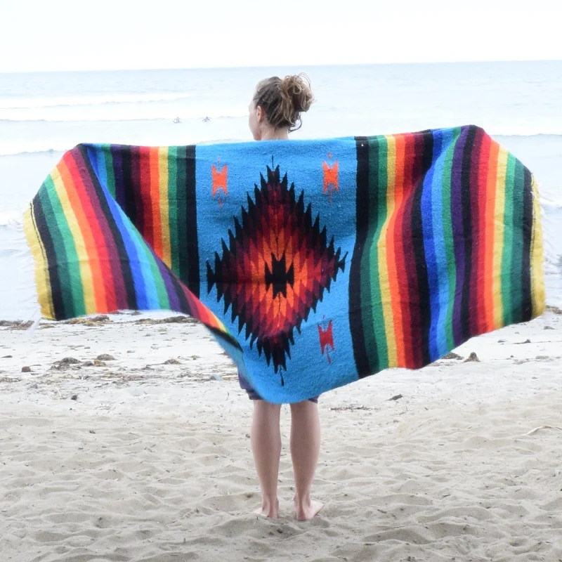 Sky Blue Diamond Mexican Blanket