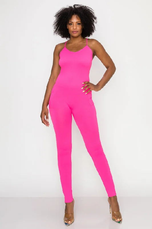 Solid Basic Jumpsuit-Fuchsia