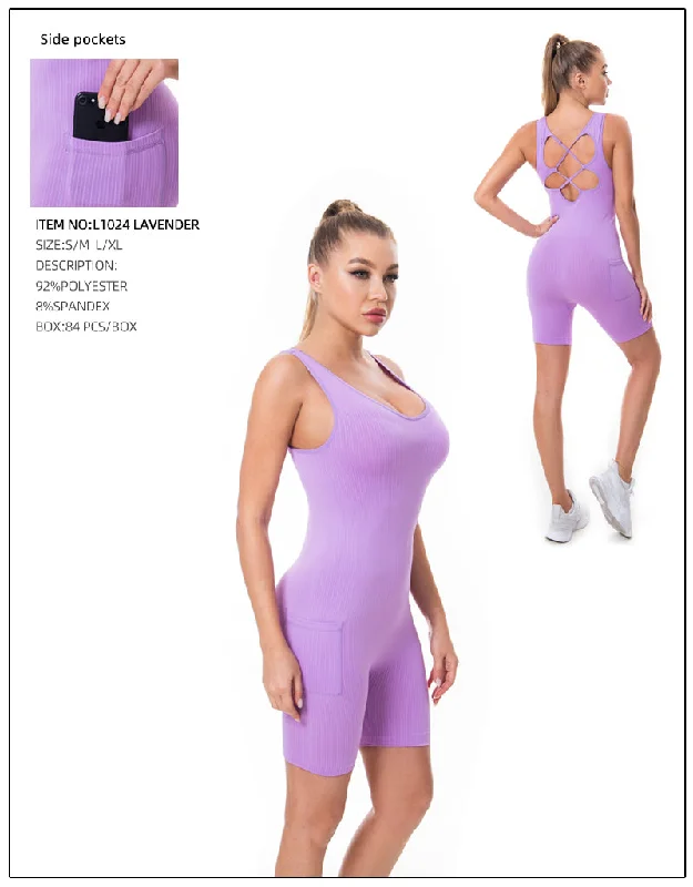 Yoga Pants Romper 2 Pcs Set-Lavender