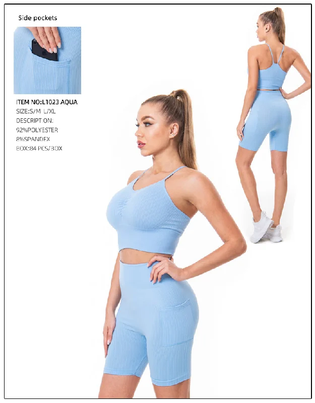 Crop Top & Yoga Pants 2 Pcs Set-Aqua