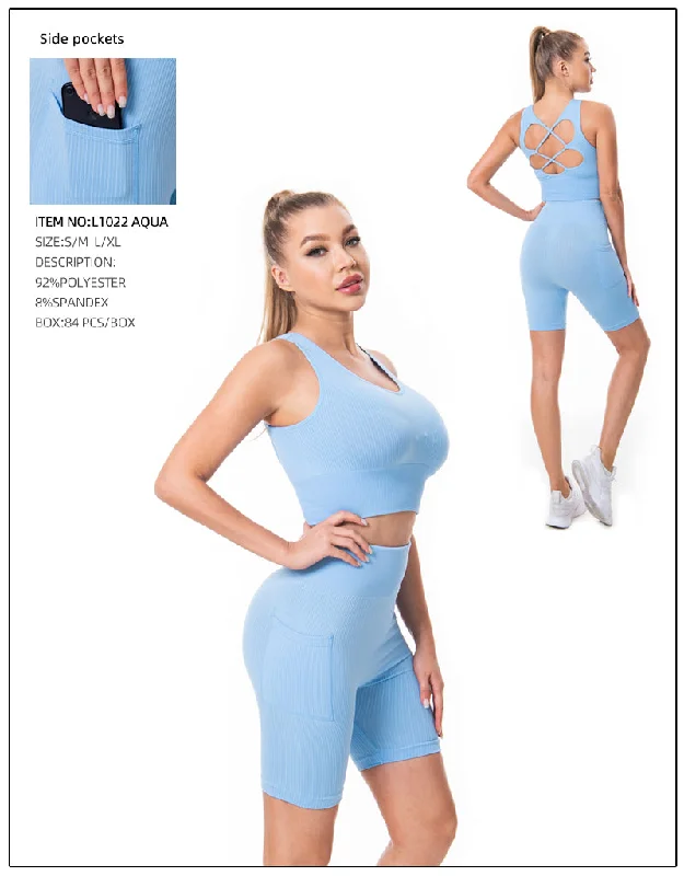 Crop Top & Yoga Pants 2 Pcs Set-Aqua