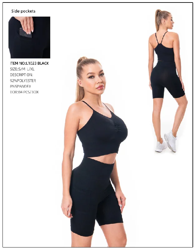 Crop Top & Yoga Pants 2 Pcs Set-Black