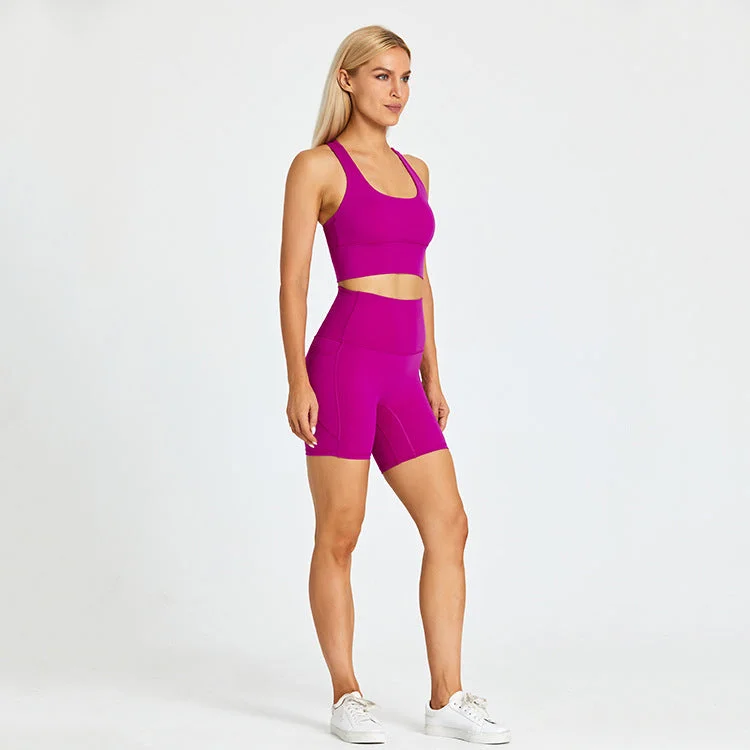 Form Fitting Shorts with Pocket and Triangle Strap Bra