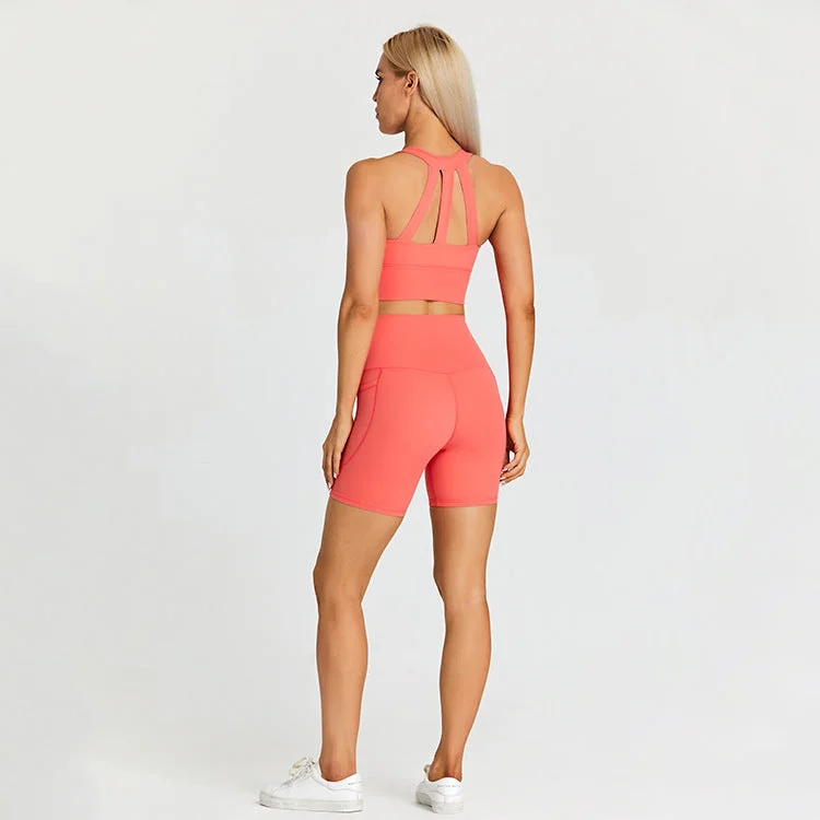 Form Fitting Shorts with Pocket and Triangle Strap Bra