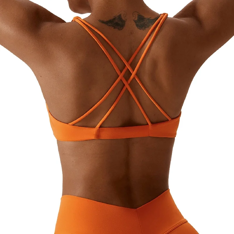 NCLAGEN Women's Nylon Sports Bra Criss Cross Straps Back Front Twist Naked Feel Sexy Yoga Gym Workout Padded Bralette Bathsuit