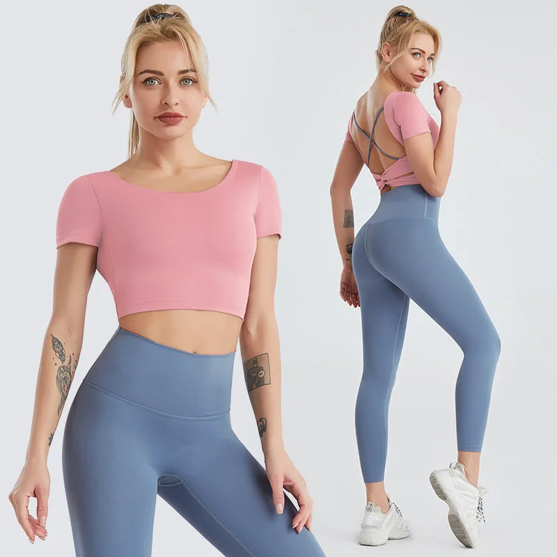 Sexy Cross Back Fitness Top and High-Waist Leggings Set