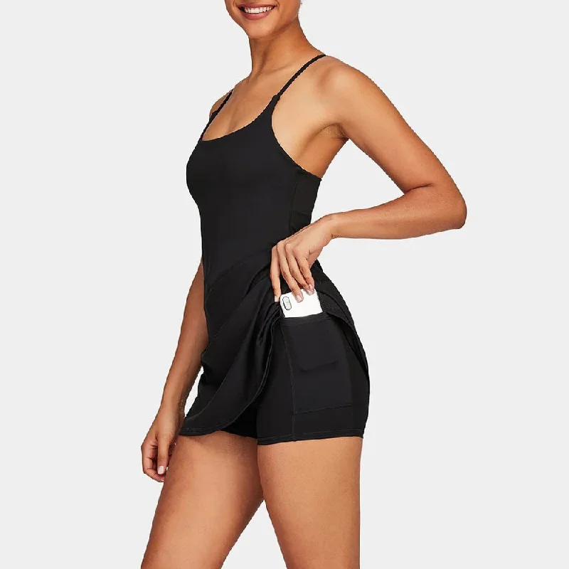 Spaghetti Strap Tennis Dress with Built-In Shorts Liner