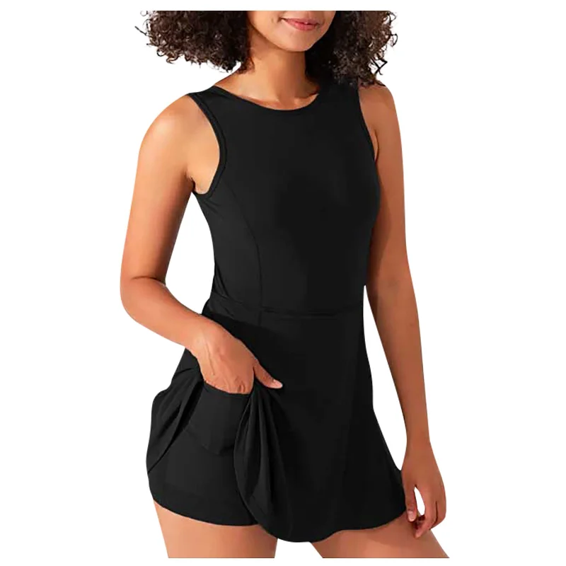 U-Shaped Backless Yoga Dress with Shorts