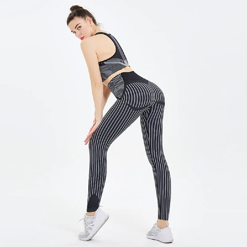 Yoga Clothes Women's Plus Size Seamless Striped Sexy Hips Trousers Bodybuilding Suit