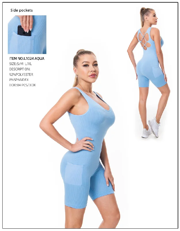 Yoga Pants Romper 2 Pcs Set-Aqua