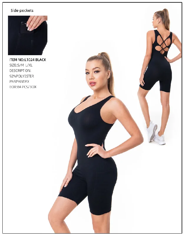 Yoga Pants Romper 2 Pcs Set-Black