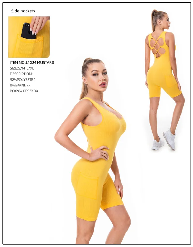 Yoga Pants Romper 2 Pcs Set-Mustard