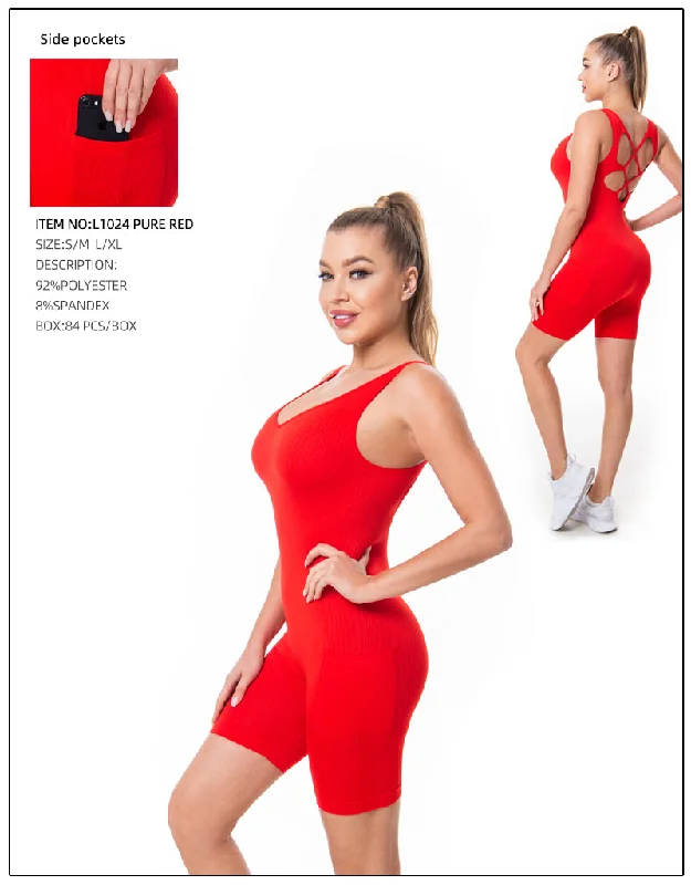 Yoga Pants Romper 2 Pcs Set-Red