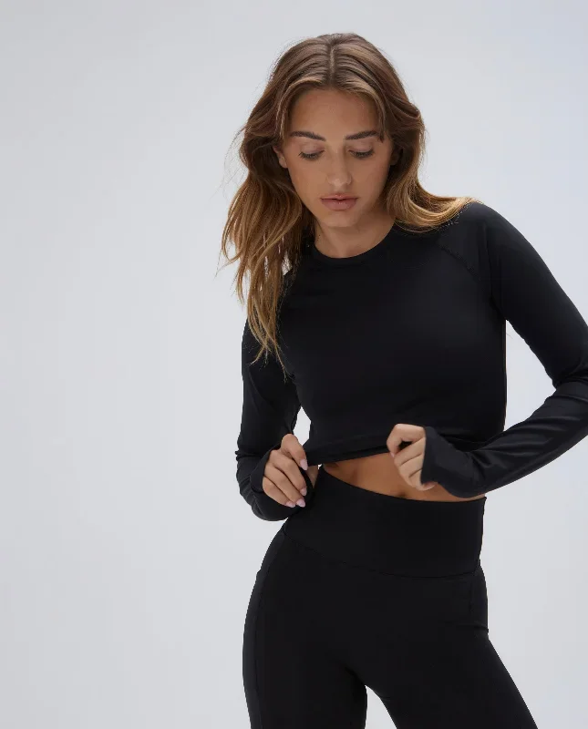 Long Sleeve Crop Top - Black