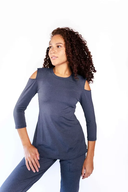 Open Shoulder Top in Navy Blue