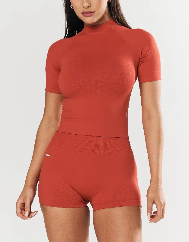 Seamless High Neck Tee - Red