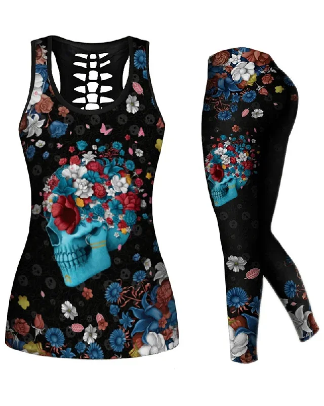 Women Casual Yoga Sport Sleeveless Suit T Shirt YinYang Cat Print 3D Tank Tops Pants Cool Flower Skull Tanks Back Hollow out Vest Casual Tees